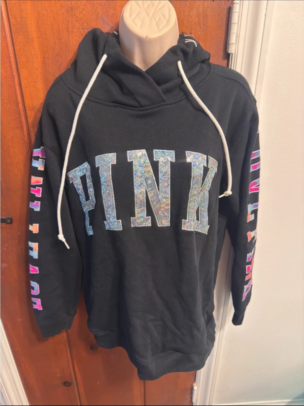 PINK Victoria's Secret Black Hoodie with Holographic Logo
